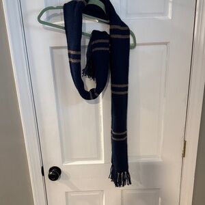 Navy Blue hand Knit Scarf with Fringe